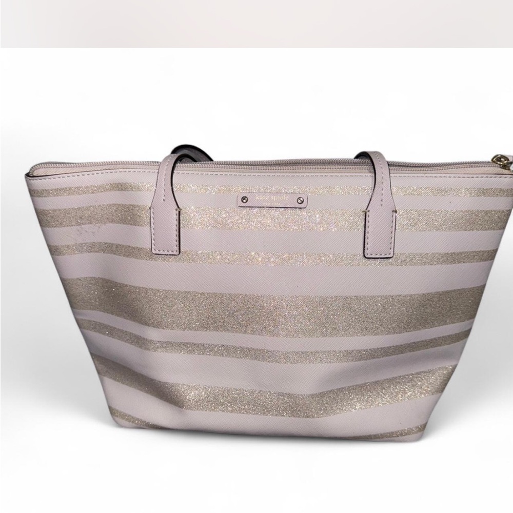 Kate Spade Gold and Cream Shoulder Bag with Striped Design